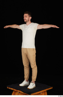  Trent brown trousers casual dressed standing t poses white sneakers white t shirt whole body 0002.jpg